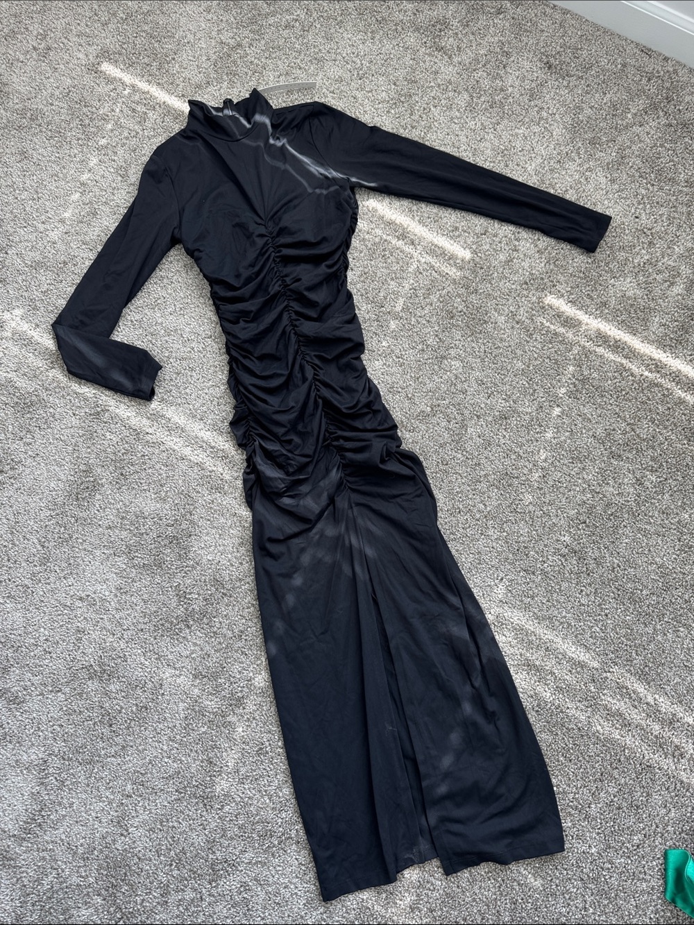 Susana Monaco Mock Neck Small Black Long-Sleeve Ruched Dress